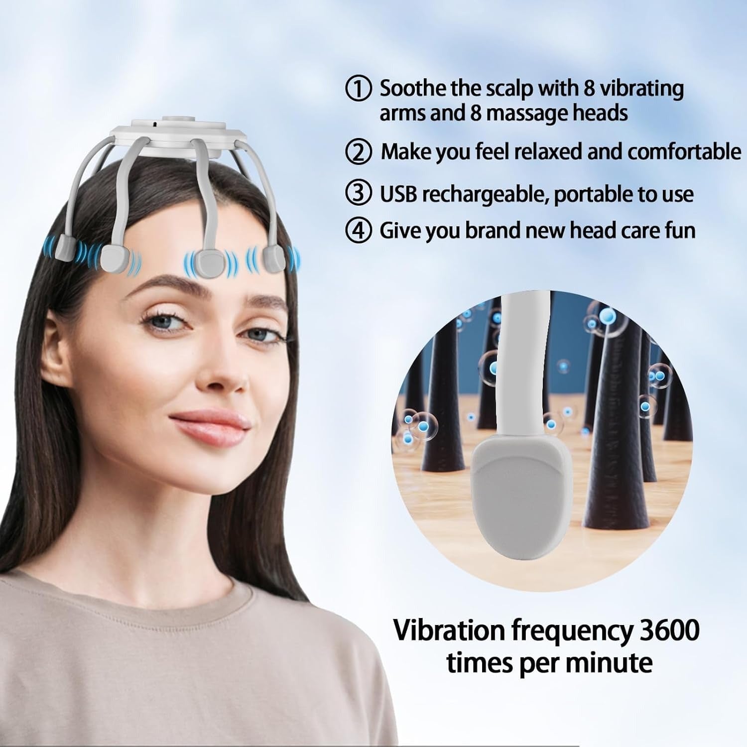 Hair Scalp 8 Vibrating Contacts Massager